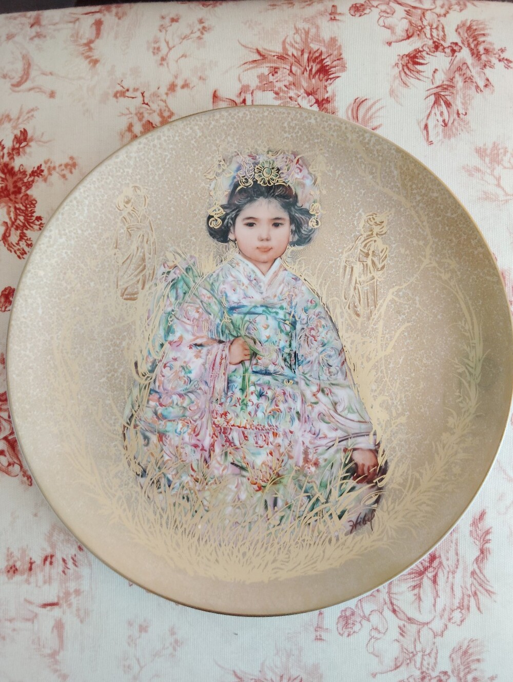 Edna Hibel Oriental 24k Gold Plate Sakura Rosenthal 10"
